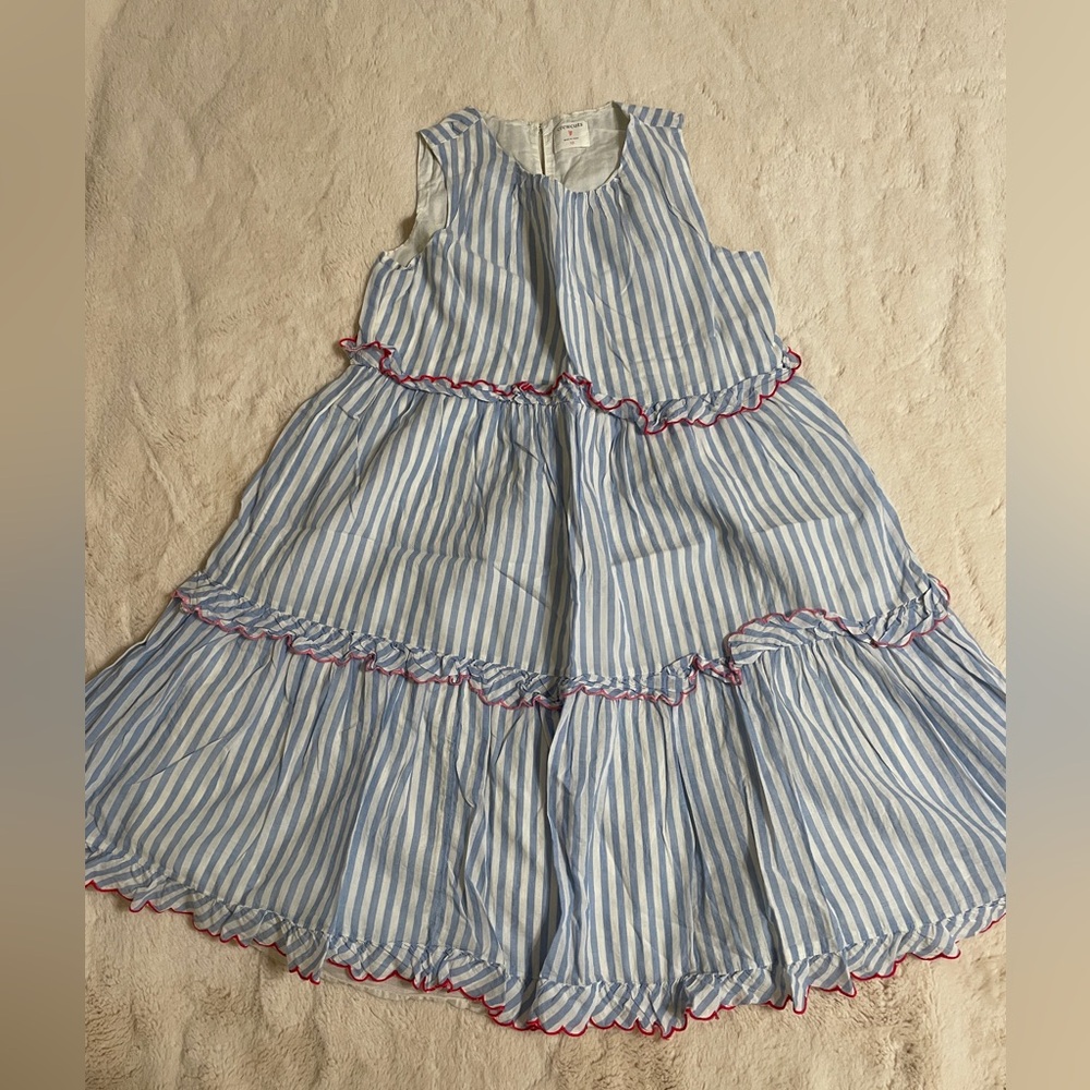 Crewcuts Blue and White Striped Tiered Sundress with Pink Trim